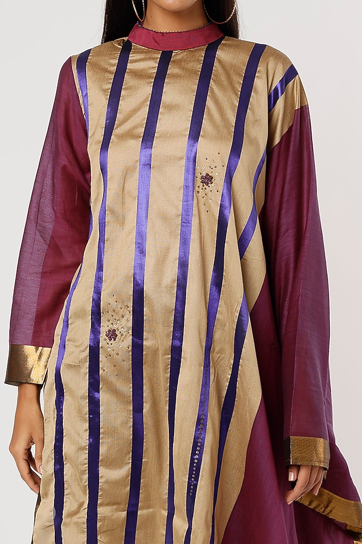 Beige & Purple Silk Draped Tunic by Mayank Anand & Shraddha Nigam at Pernia's Pop Up Shop