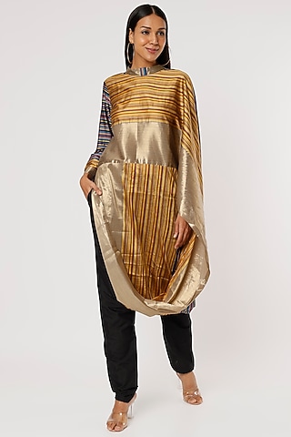 Mustard & Gold Silk Top by Mayank Anand & Shraddha Nigam