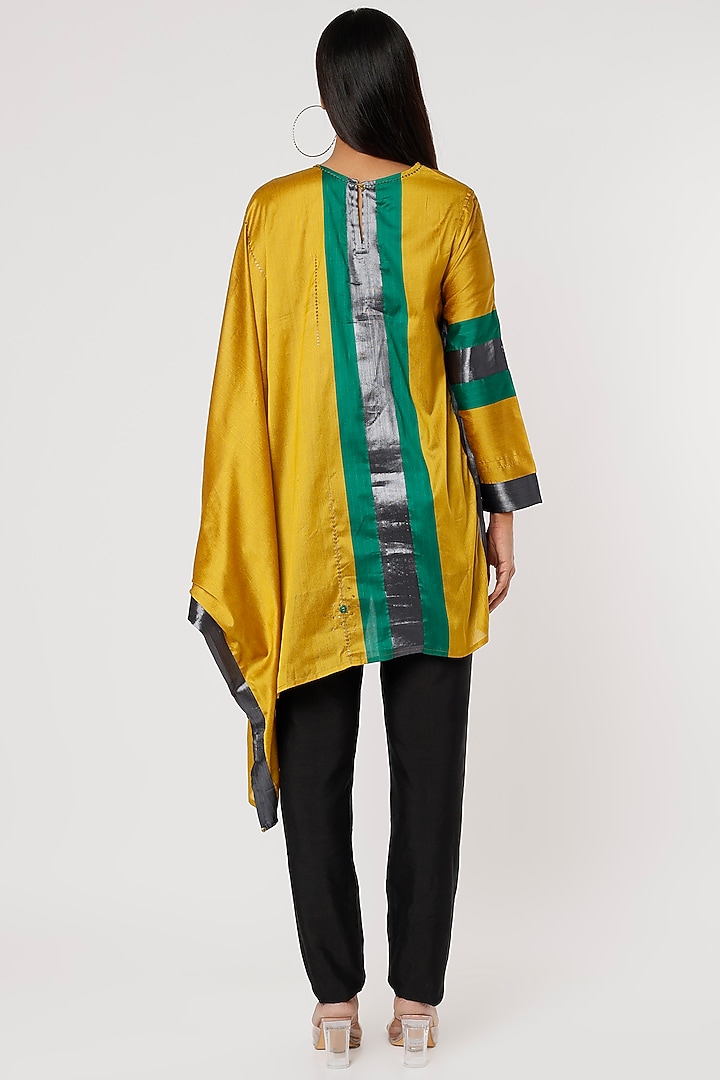 Yellow & Emerald Green Silk Short Top by Mayank Anand & Shraddha Nigam at Pernia's Pop Up Shop