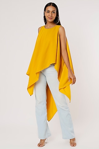 Yellow Bamboo Silk Top by Mayank Anand & Shraddha Nigam