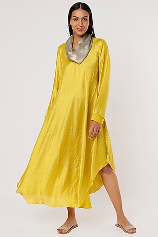 Yellow Bamboo Silk Tunic by Mayank Anand & Shraddha Nigam