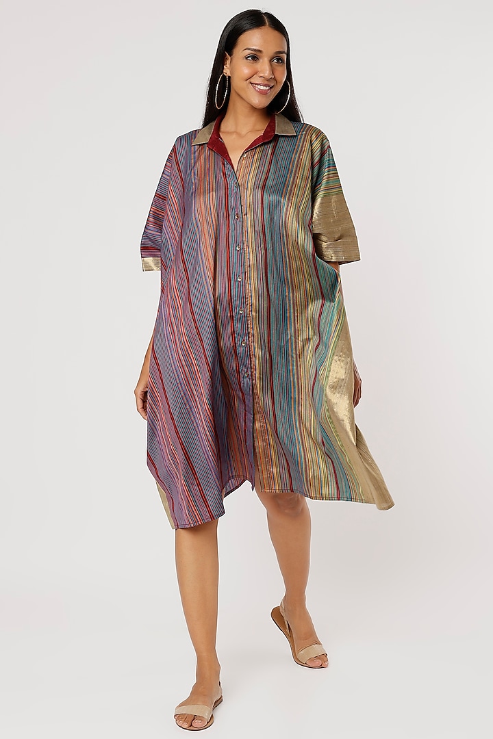 Multi-Colored Silk Kaftan Shirt by Mayank Anand & Shraddha Nigam