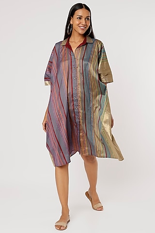 Multi-Colored Silk Kaftan Shirt by Mayank Anand & Shraddha Nigam