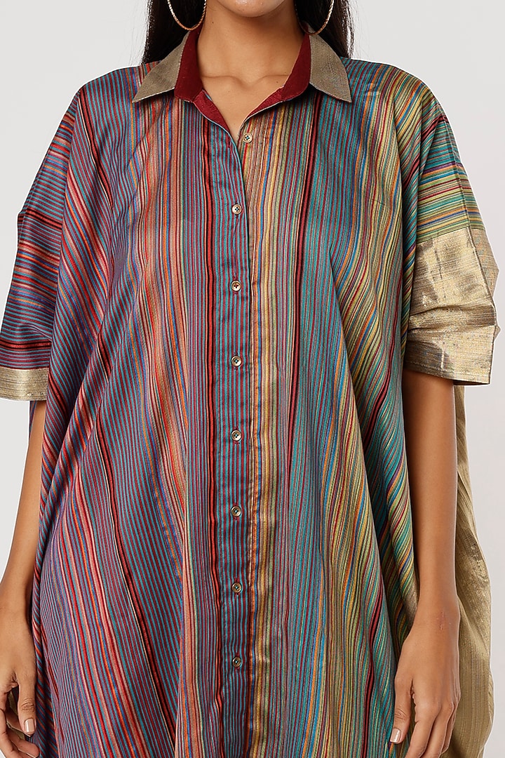 Multi-Colored Silk Kaftan Shirt by Mayank Anand & Shraddha Nigam at Pernia's Pop Up Shop