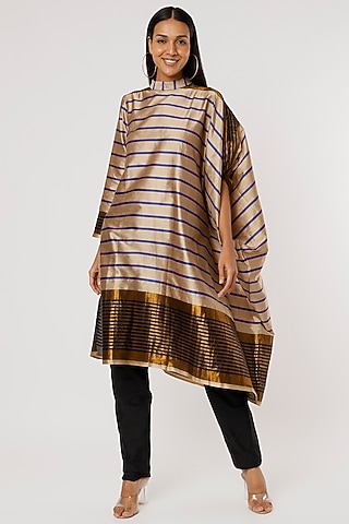 Beige & Gold Silk Tunic by Mayank Anand & Shraddha Nigam