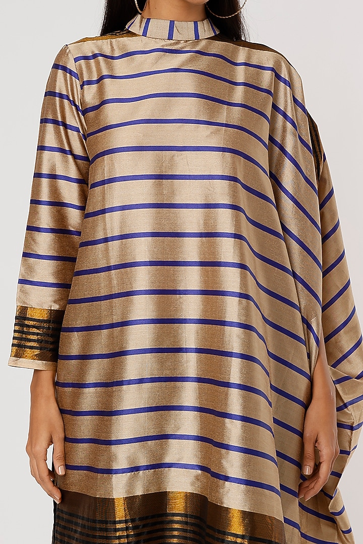Beige & Gold Silk Tunic by Mayank Anand & Shraddha Nigam at Pernia's Pop Up Shop