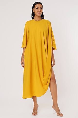 Yellow Bamboo Silk Dress by Mayank Anand & Shraddha Nigam