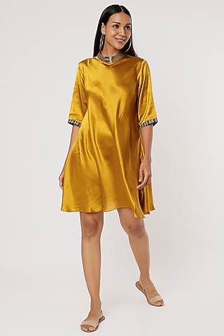 Mustard & Gold Silk Tunic by Mayank Anand & Shraddha Nigam