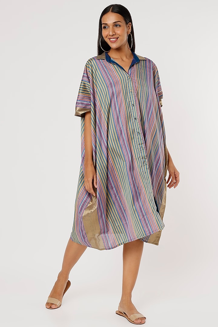 Multi-Colored Silk Kaftan Shirt by Mayank Anand & Shraddha Nigam