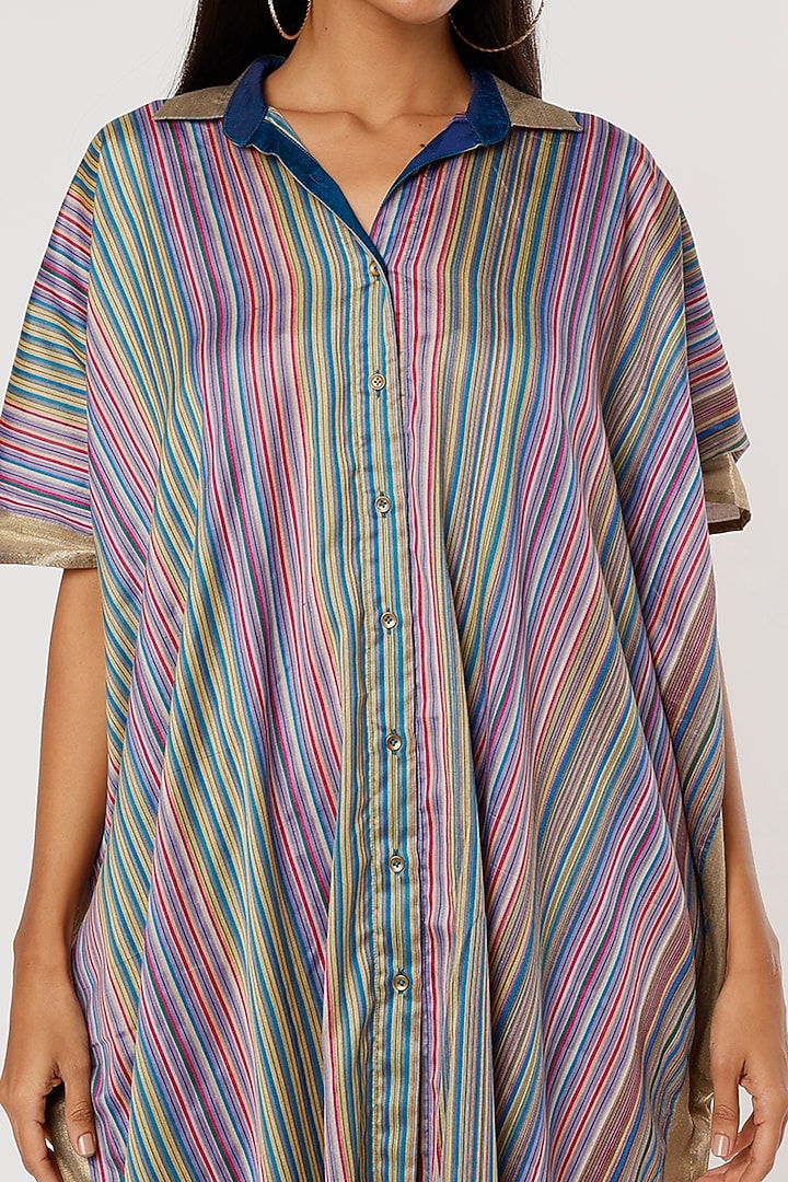 Multi-Colored Silk Kaftan Shirt by Mayank Anand & Shraddha Nigam at Pernia's Pop Up Shop