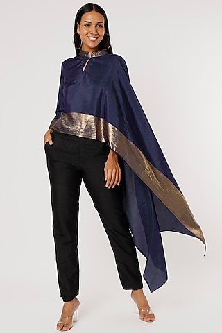 Blue Silk Draped Top by Mayank Anand & Shraddha Nigam