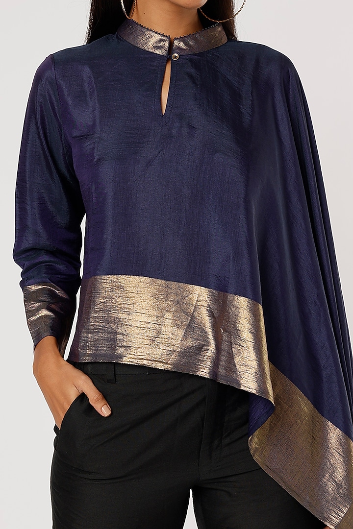 Blue Silk Draped Top by Mayank Anand & Shraddha Nigam at Pernia's Pop Up Shop