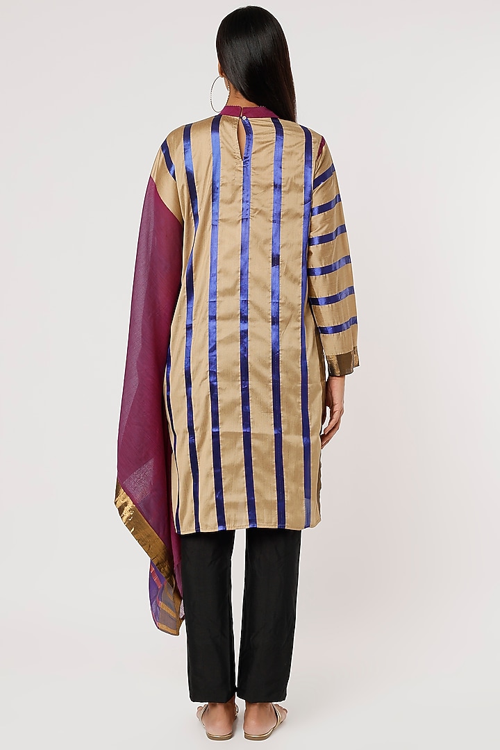 Beige & Purple Silk Draped Tunic by Mayank Anand & Shraddha Nigam at Pernia's Pop Up Shop