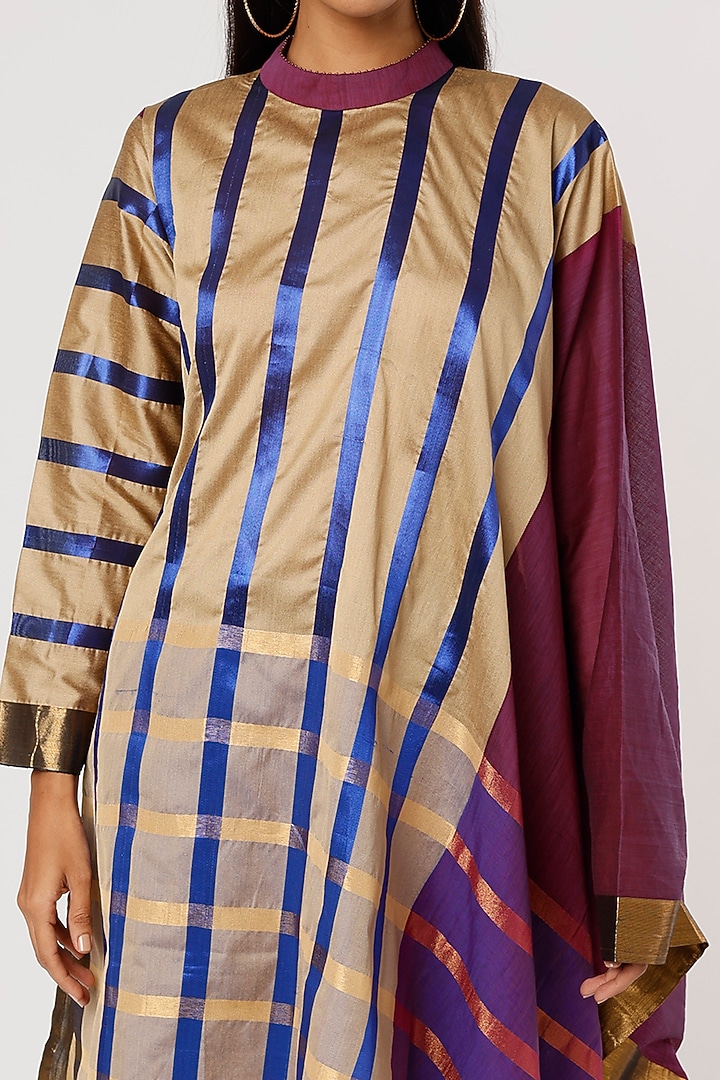 Beige & Purple Silk Draped Tunic by Mayank Anand & Shraddha Nigam at Pernia's Pop Up Shop