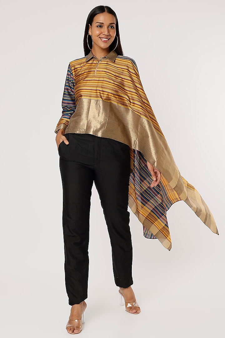 Mustard & Gold Silk Top by Mayank Anand & Shraddha Nigam at Pernia's Pop Up Shop