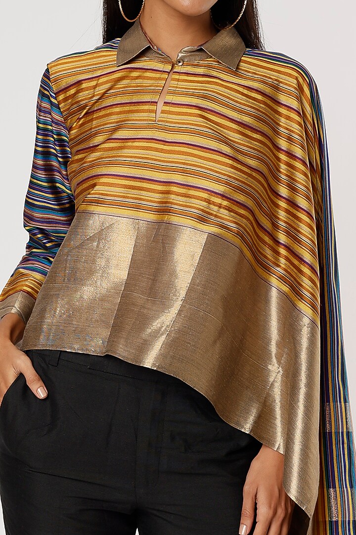 Mustard & Gold Silk Top by Mayank Anand & Shraddha Nigam at Pernia's Pop Up Shop