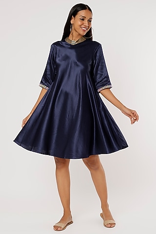Cobalt Blue Gajji Silk Tunic by Mayank Anand & Shraddha Nigam