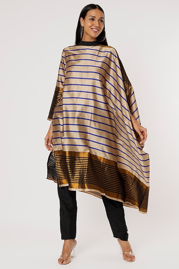 Beige & Gold Silk Tunic by Mayank Anand & Shraddha Nigam at Pernia's Pop Up Shop