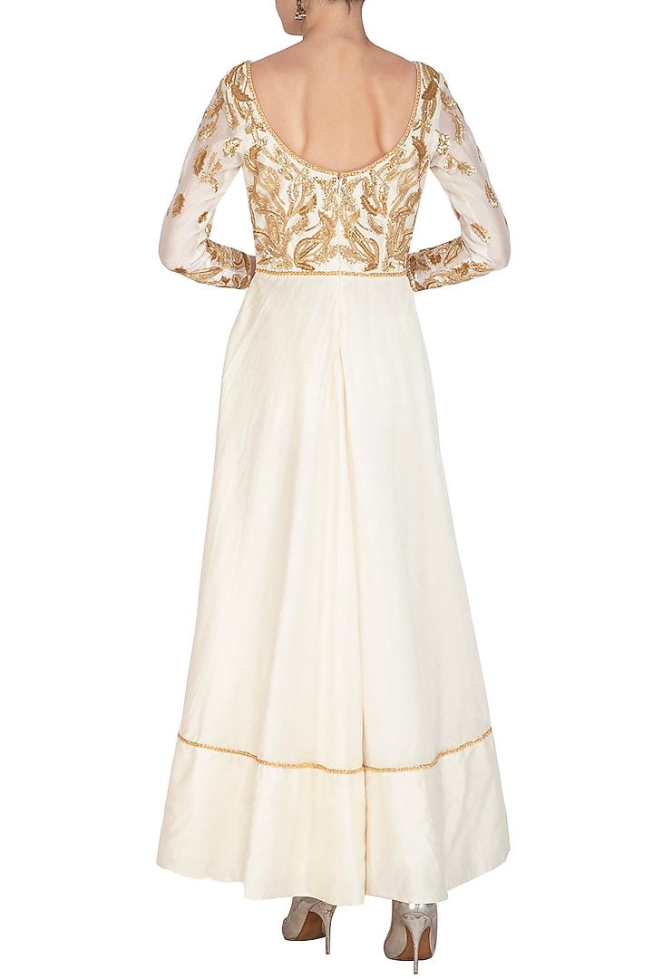Ivory Embroidered Wedding Anarkali Set by Mansi Malhotra at Pernia's Pop Up Shop