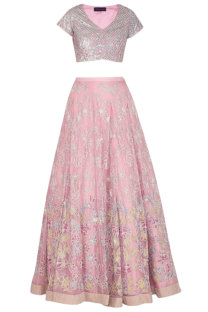 Pink Embroidered Bridal Lehenga Set by Mansi Malhotra at Pernia's Pop Up Shop