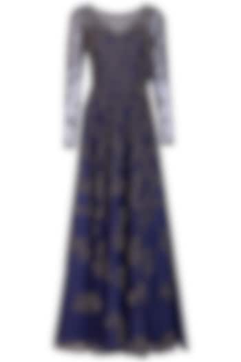 Cobalt Blue Embroidery Bridal Anarkali Set by Mansi Malhotra at Pernia's Pop Up Shop