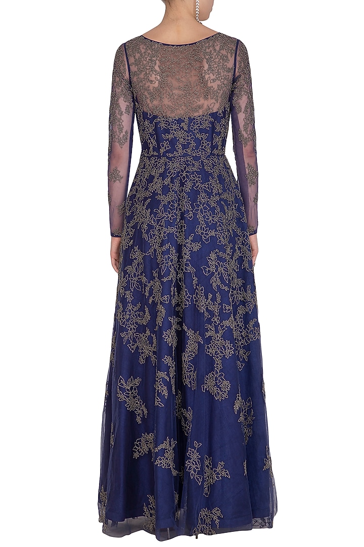 Cobalt Blue Embroidery Bridal Anarkali Set by Mansi Malhotra at Pernia's Pop Up Shop