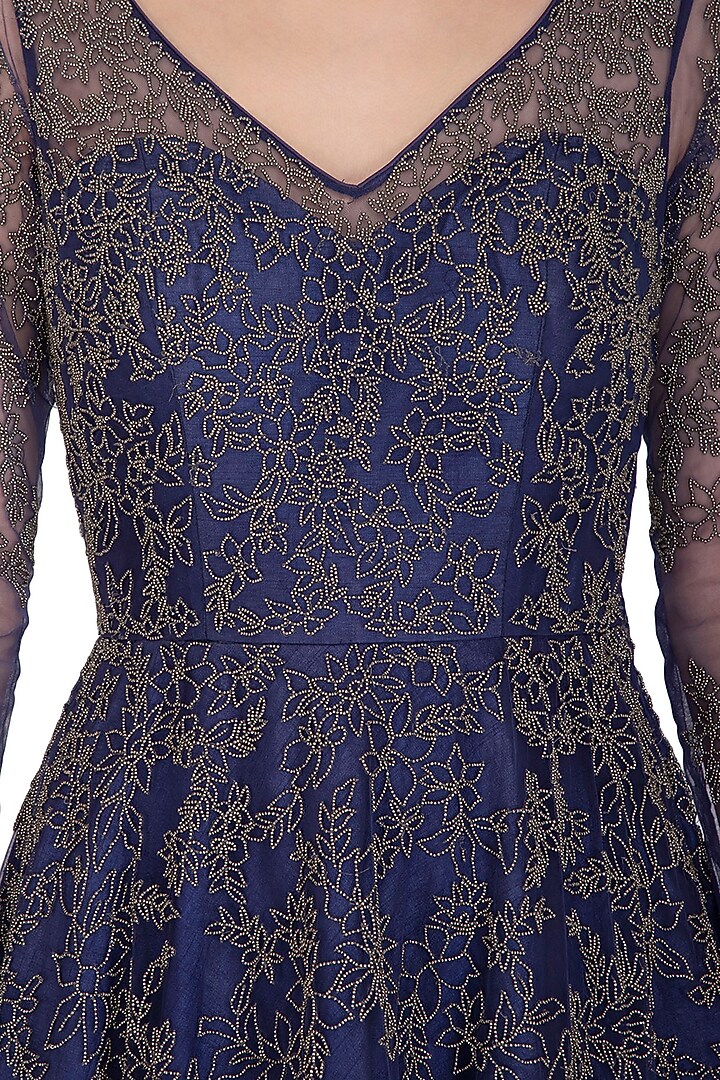 Cobalt Blue Embroidery Bridal Anarkali Set by Mansi Malhotra at Pernia's Pop Up Shop