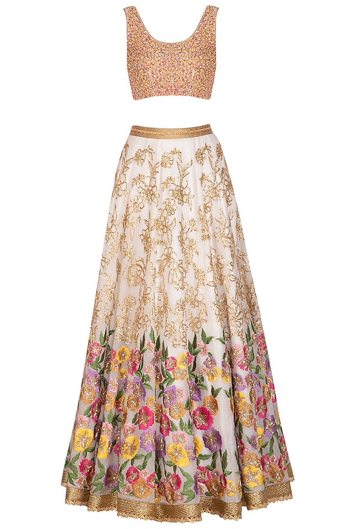 Off White Embroidered Lehenga Set by Mansi Malhotra at Pernia's Pop Up Shop