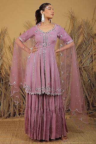 Mauve Georgette Two-Tiered Sharara Set by MANISHA SONI
