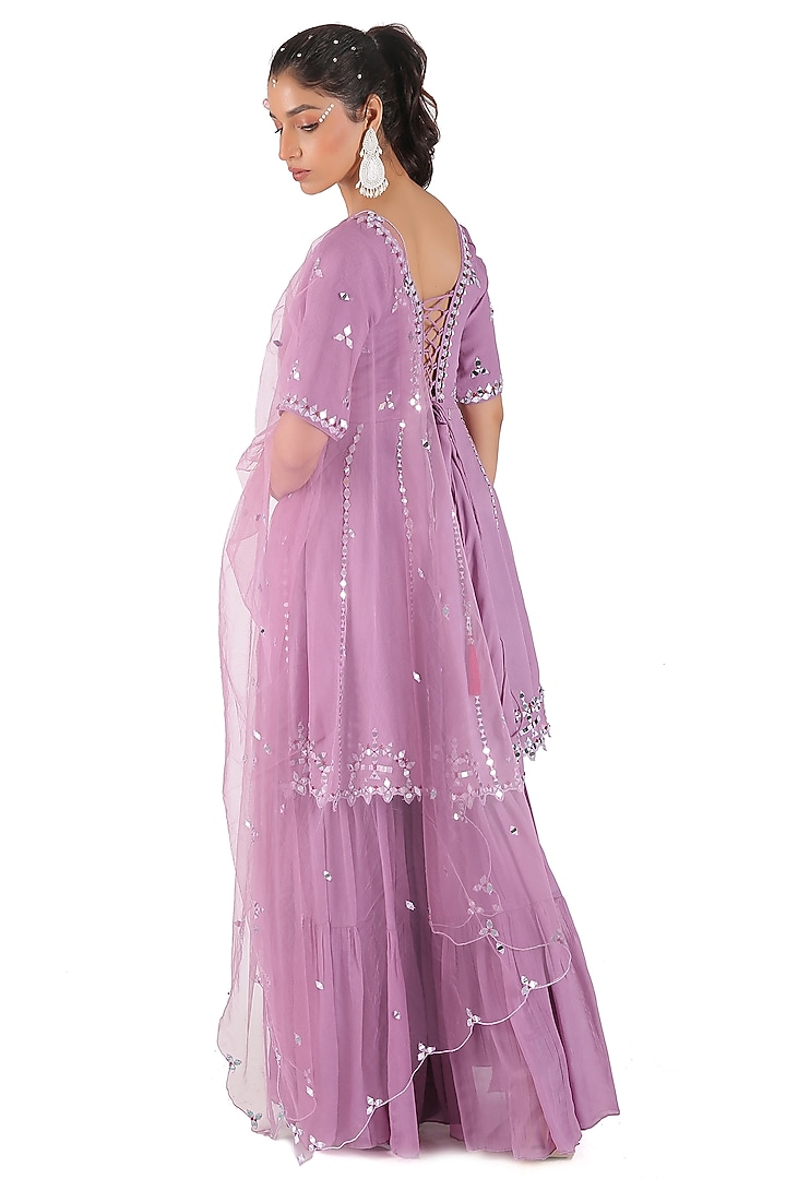 Mauve Georgette Two-Tiered Wedding Sharara Set by MANISHA SONI at Pernia's Pop Up Shop