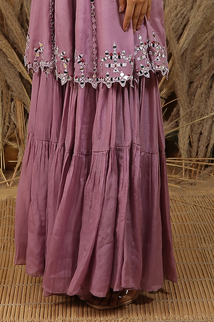 Mauve Georgette Two-Tiered Wedding Sharara Set by MANISHA SONI at Pernia's Pop Up Shop
