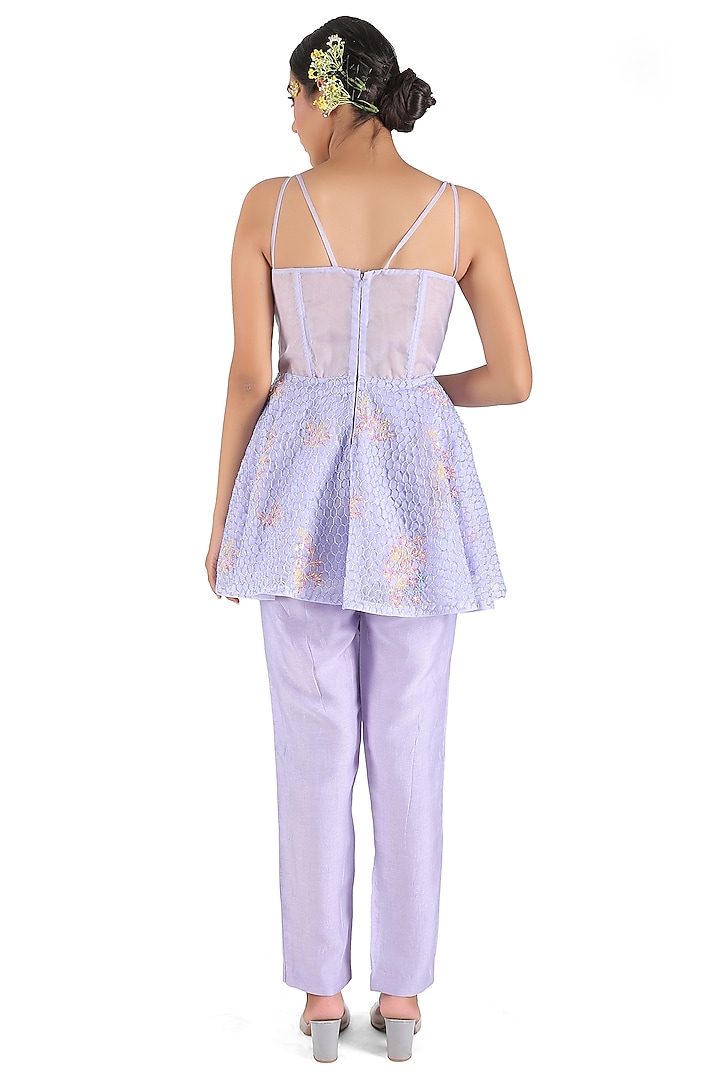Cornflower Blue Tussar Silk Straight Pant Set by MANISHA SONI at Pernia's Pop Up Shop