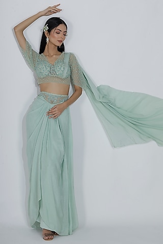 Buy Green Net Skirt for Women Online from India's Luxury
