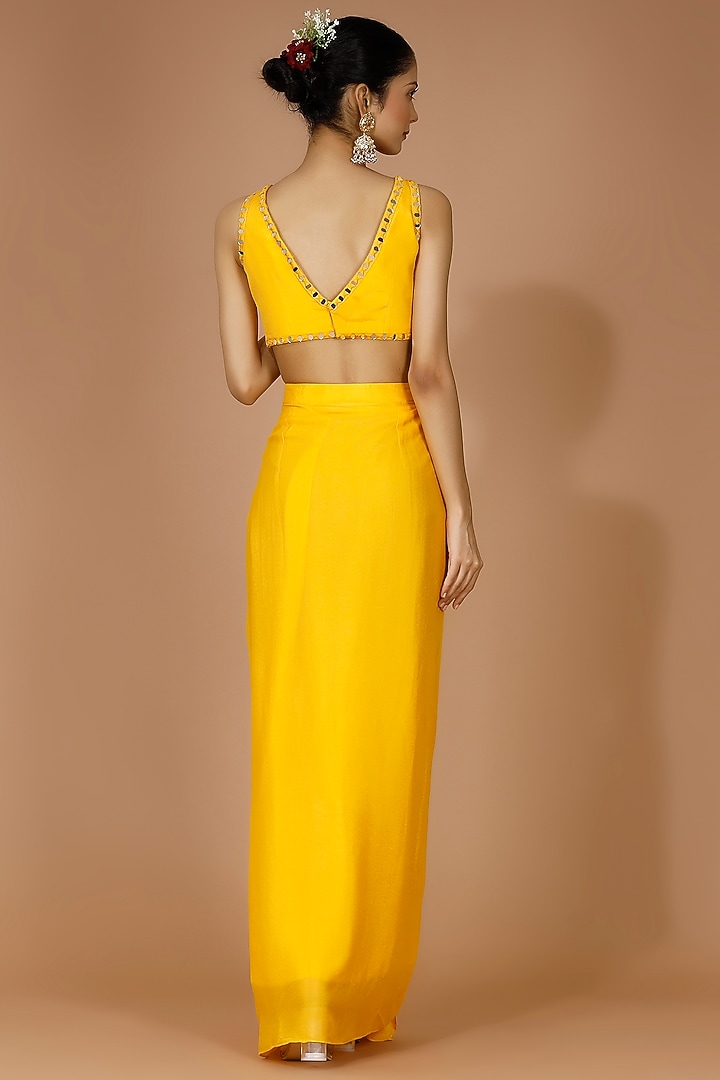 Yellow Georgette Crepe Draped Skirt Set by MANISHA SONI at Pernia's Pop Up Shop
