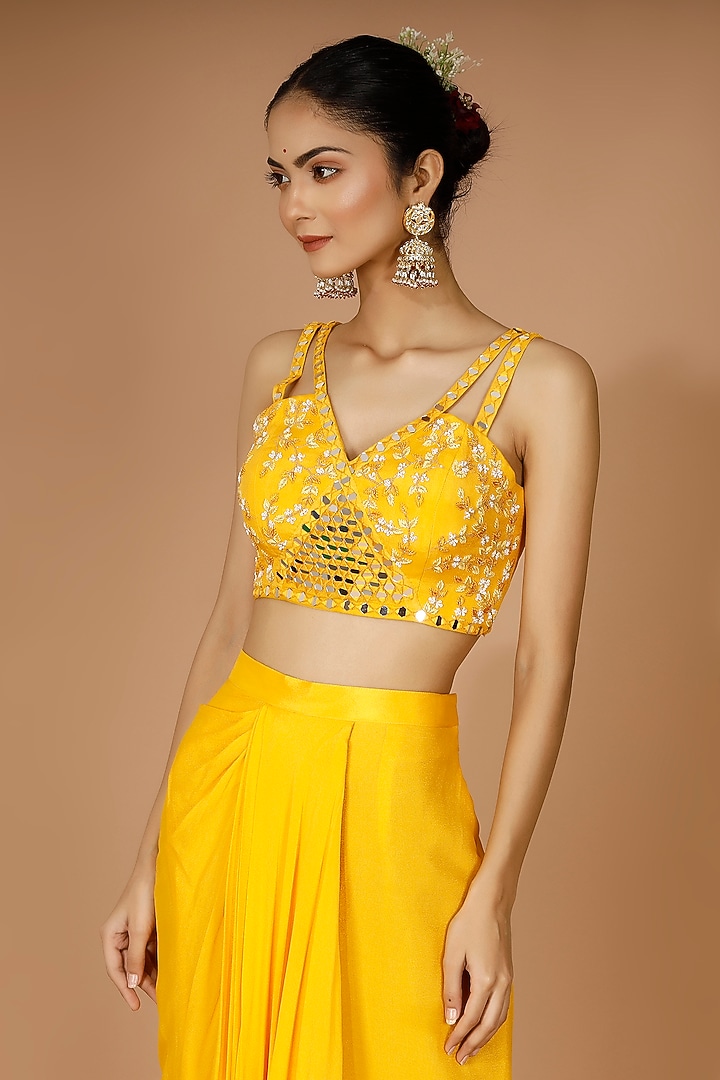 Yellow Georgette Crepe Draped Skirt Set by MANISHA SONI at Pernia's Pop Up Shop