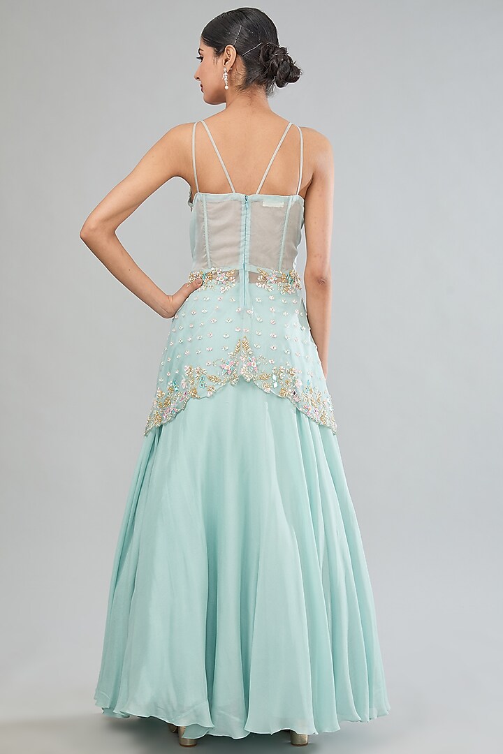 Blue Georgette Wedding Lehenga Set by MANISHA SONI at Pernia's Pop Up Shop
