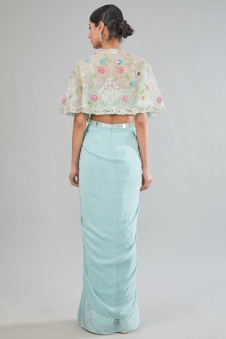Blue Satin Silk Draped Skirt Set by MANISHA SONI at Pernia's Pop Up Shop