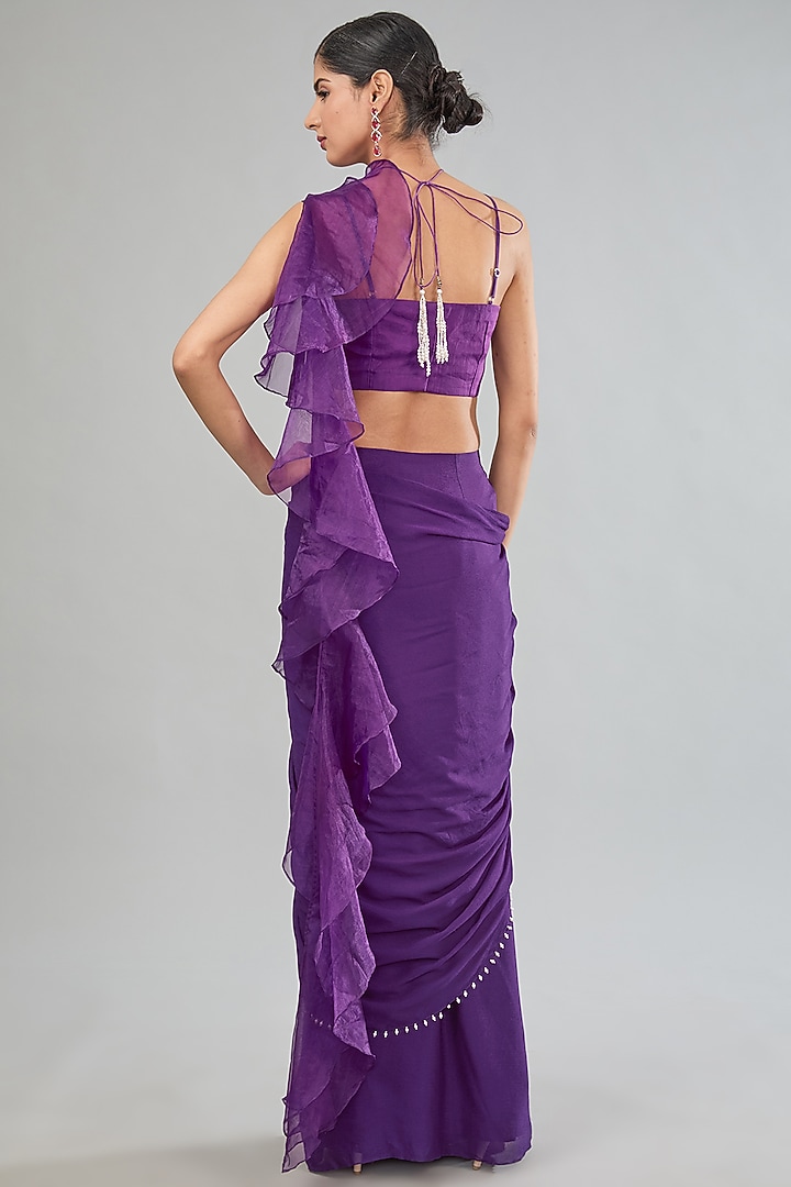 Purple Chinon Chiffon Pre-Draped Party Wear Saree Set by MANISHA SONI at Pernia's Pop Up Shop