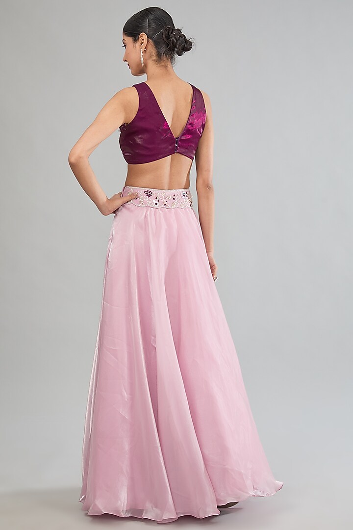 Purple Italian Satin Organza Embroidered Jacket Wedding Lehenga Set by MANISHA SONI at Pernia's Pop Up Shop