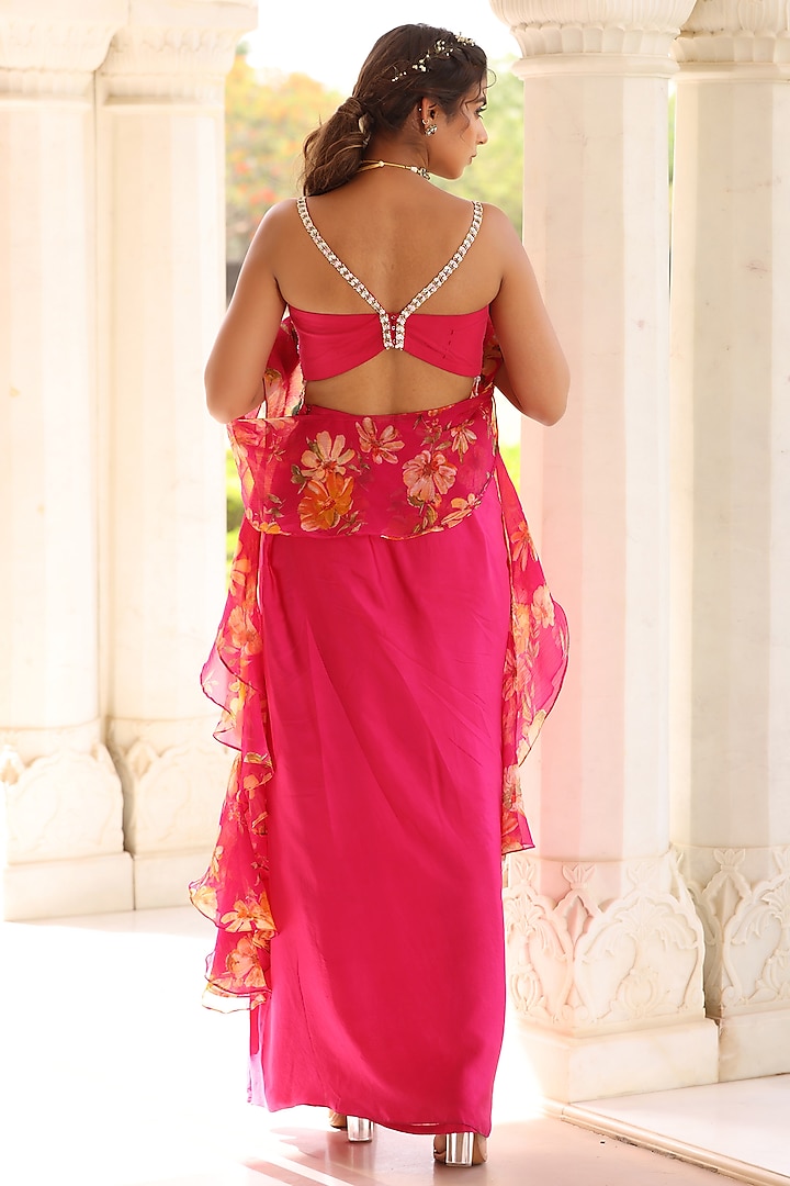 Pink Satin Draped Skirt Set by MANISHA SONI at Pernia's Pop Up Shop