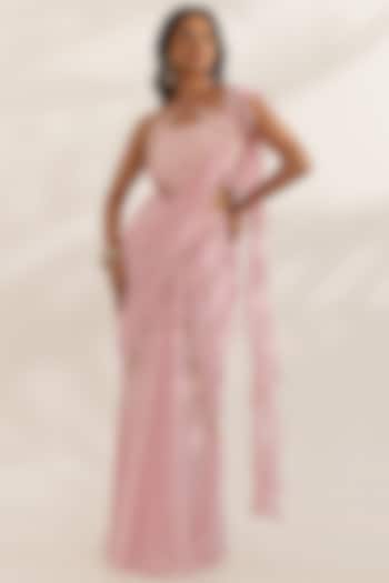 Pastel Pink Georgette Bandhani Printed Draped Party Wear Saree Set by MANISHA SONI at Pernia's Pop Up Shop