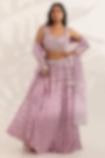 Lavender Silk Satin Bandhani Printed Wedding Lehenga Set by MANISHA SONI at Pernia's Pop Up Shop