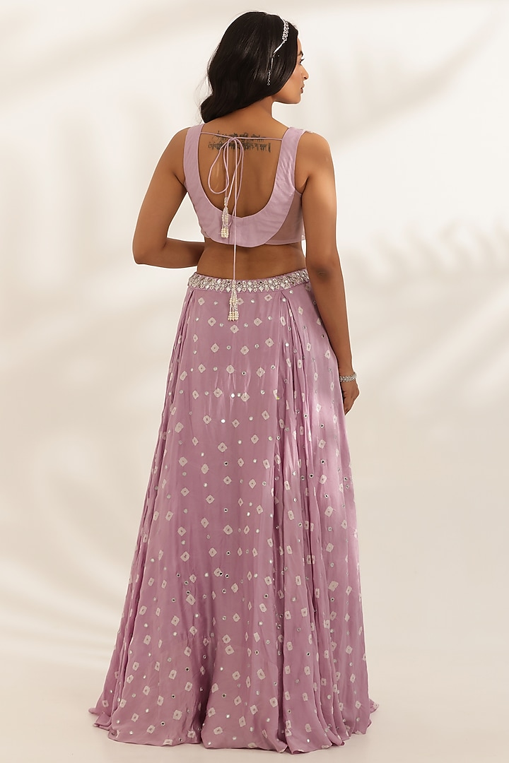 Lavender Silk Satin Bandhani Printed Wedding Lehenga Set by MANISHA SONI at Pernia's Pop Up Shop