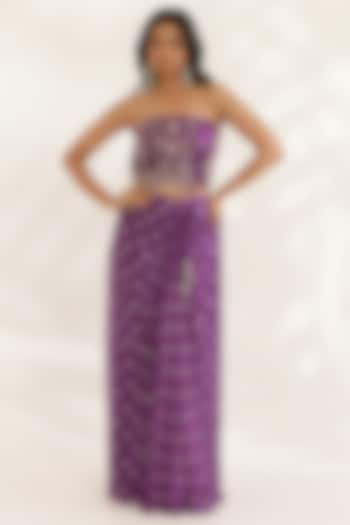 Purple Silk Satin Bandhani Printed Draped Skirt Set by MANISHA SONI at Pernia's Pop Up Shop