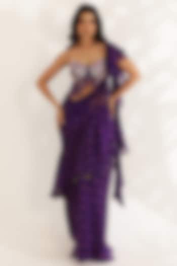 Purple Chiffon Bandhani Printed Draped Party Wear Saree Set by MANISHA SONI at Pernia's Pop Up Shop