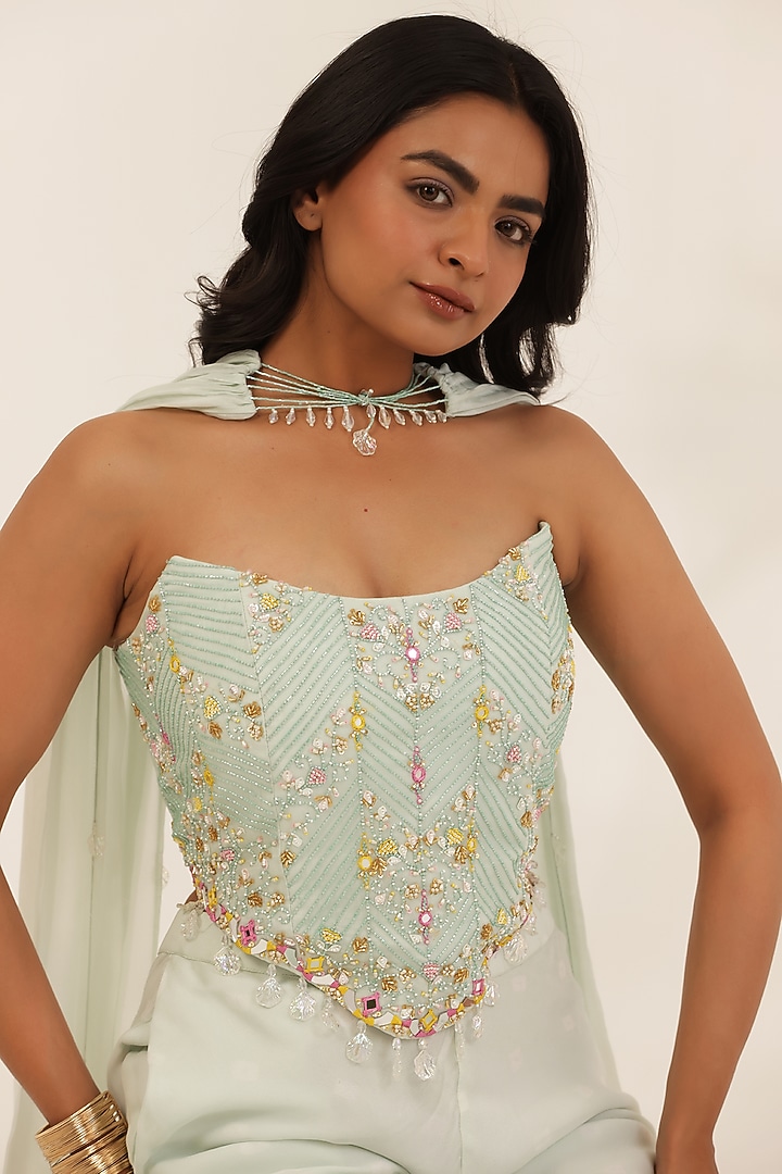 Mint Green Georgette Bell-Bottom Pant Set by MANISHA SONI at Pernia's Pop Up Shop