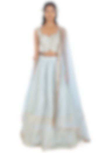 Powder Blue Embroidered Wedding Lehenga Set by MANISHA SONI at Pernia's Pop Up Shop