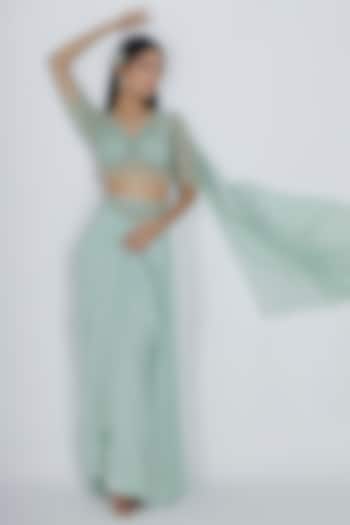 Mint Green Draped Skirt Set by MANISHA SONI at Pernia's Pop Up Shop