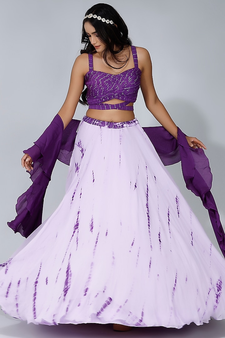 Lilac Printed Lehenga Set by MANISHA SONI