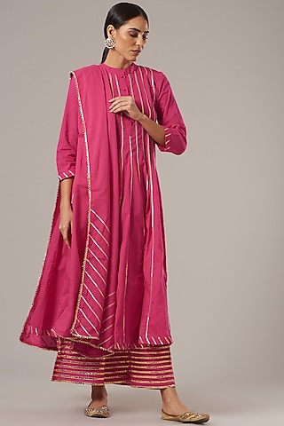 Magenta Cotton Kurta Set by Maison Shefali
